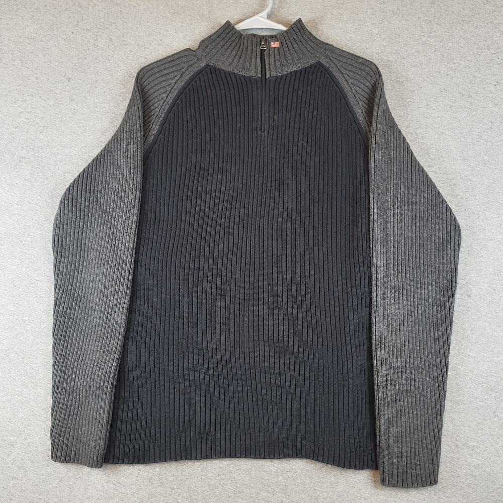 Polo Jeans Co Ralph Lauren Mens Gray Black 1/4 Zip Mock Neck Pullover Sweater